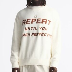 Zara Repeat Until You Reach Perfection Cream Knit Sweater